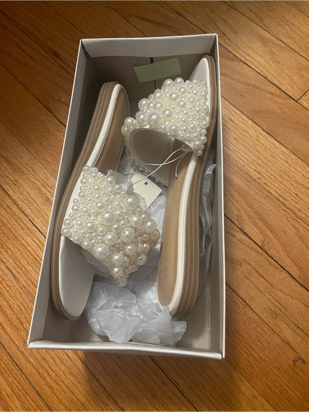 White Pearl-Embellished Slide Sandals - Picture 6 of 6
